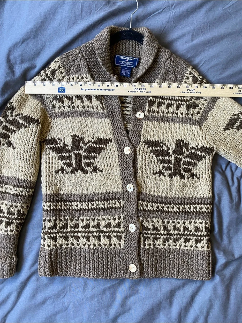 Polo by Ralph Lauren Cream and Brown Fair Isle Shawl Collar Cardigan